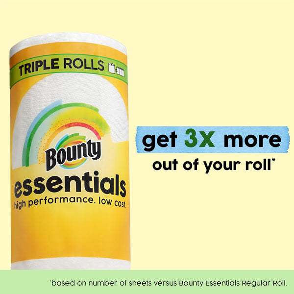 Bounty Essentials Select-A-Size Paper Towels, White, 2 Triple Rolls = 6 Regular Rolls (Packaging May Vary) Triple 2 Rolls ( 162 Sheets)