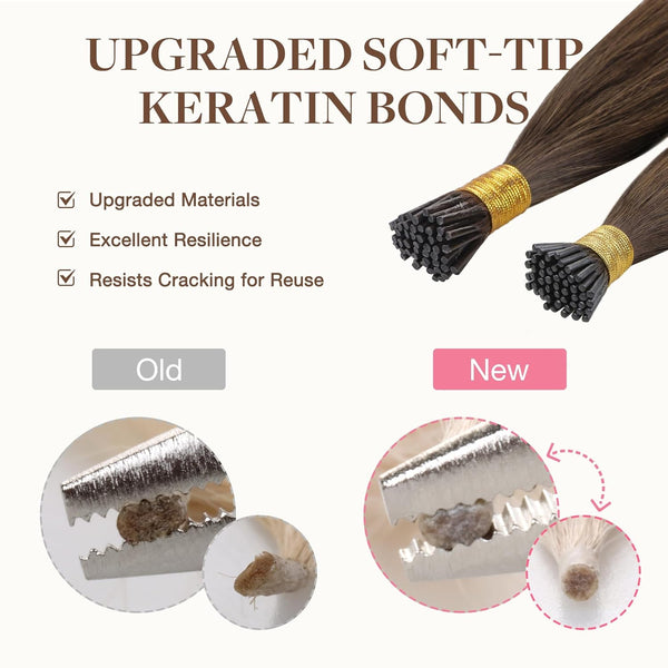 GOO GOO I Tip Hair Extensions Real Human Hair, 14inch 50g 100S, Cold Fusion I Tip Hair Extensions, Invisible Remy Hair Extension, 1 Jet black I-