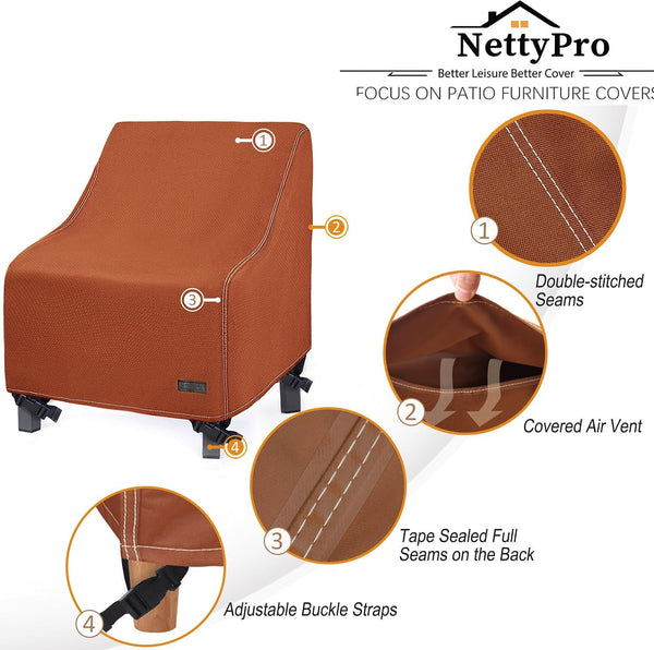 NettyPro Patio Chair Covers for Outdoor Furniture 4 Pack, Waterproof Heavy Duty Lawn Patio Furniture Cover Deep Seat Dining Chair Covers High