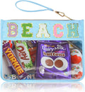 Chenille Letter Clear Zipper Pouch for Travel Preppy Patch Makeup Bag-Nylon Cosmetic Preppy Makeup Waterproof Organizer Bag Set for Women