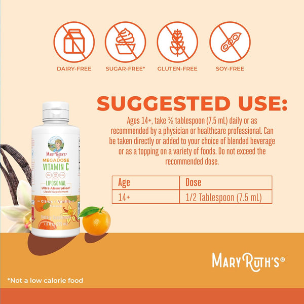 Maryruth Organics Liposomal Vitamin C | Immune Support Supplement | Megadose Vitamin C Supplement 500Mg | Skin Care | Liquid Vitamin C | Vitamin E
