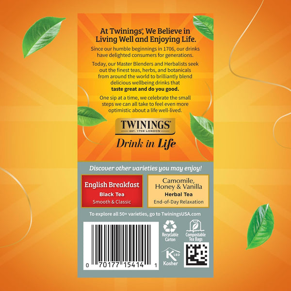 Twinings Prince of Wales Black Tea Individually Wrapped Bags, 20 Count (Pack of 6), Velvety Smooth & Mild, Caffeinated, Enjoy Hot or Iced, 120 Teabags