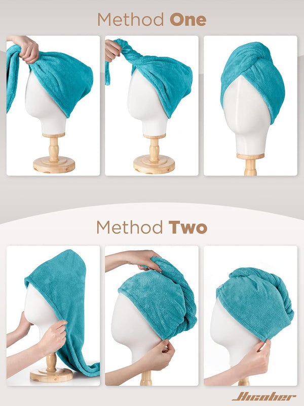 Hicober Microfiber Hair Towel Wrap for Women, Plum Navy Aqua Green, 3-Pack Plum,navy,aqua Green Large