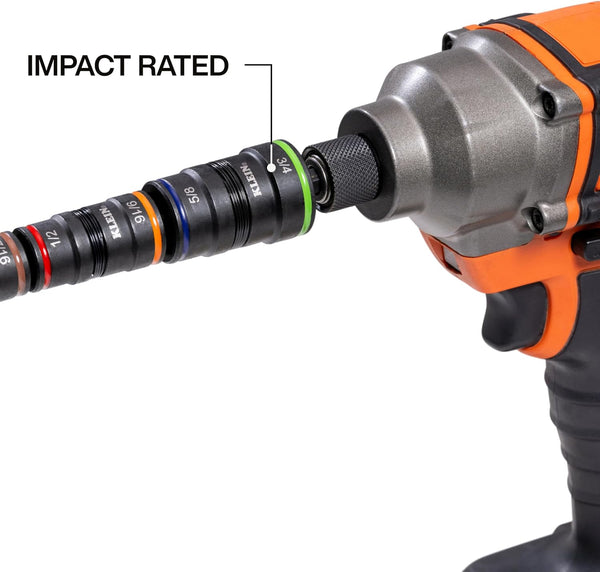 Klein Tools 32934 Impact Driver, 9-in-1 SAE Impact Socket Set, 4 Flip Sockets with 1/4, 5/16, 3/8, 7/16, 1/2, 9/16, 5/8, and 3/4-Inch Nut Driver