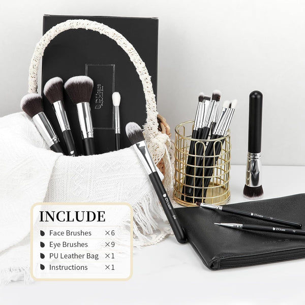 DUcare Makeup Brushes with Travel Bag 15Pcs Makeup Brush Set | Premium Synthetic Powder Foundation Contour Blush Concealer Eye Shadow Blending