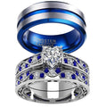 Couple Ring Bridal Sets His Hers Women 10k White Gold Filled Men Tungsten Carbide Wedding Engagement Ring Band women's size 7 & men's size 10