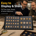300-Pocket Coin Collection Album for Coins up to 38mm | PU Leather, 240 Small and 60 Large Pockets, Clear Anti-Drop Sleeves for Coin Collectors,