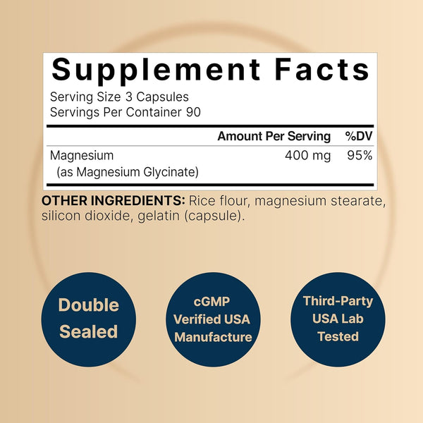 NatureBell Magnesium Glycinate 400mg Elemental, 270 Capsules | 100% Chelated for High Absorption | Supports Muscle, Bone & Heart Health | Non-GMO,