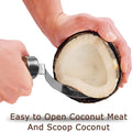 2 PCS Coconut Opener Tool Set Coconut Meat Remover Stainless Steel Coconut Opener Scraper Knife Coconut Punch Tool with Durable Non-Slip Wooden