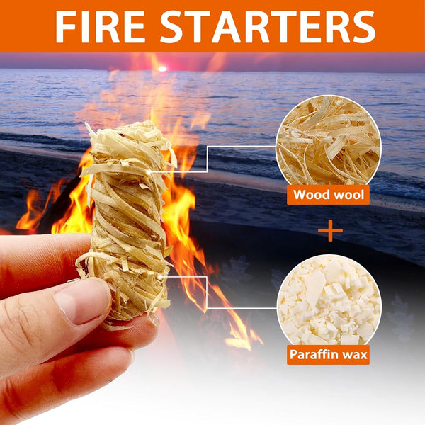 E500 Fire Starter - Natural Fire Starters for Fireplace, Campfires, Chimney, BBQ, Fire Pit & Wood Fireplace - 60 Pack Odorless Pine Firestarter,