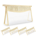 Small Boho Straw Clear Makeup Bags for Women&Girls, Zipper Cosmetic Bag Chenille Varsity Letter Patch Bag, Preppy Cute Toiletry Pouch, Trendy