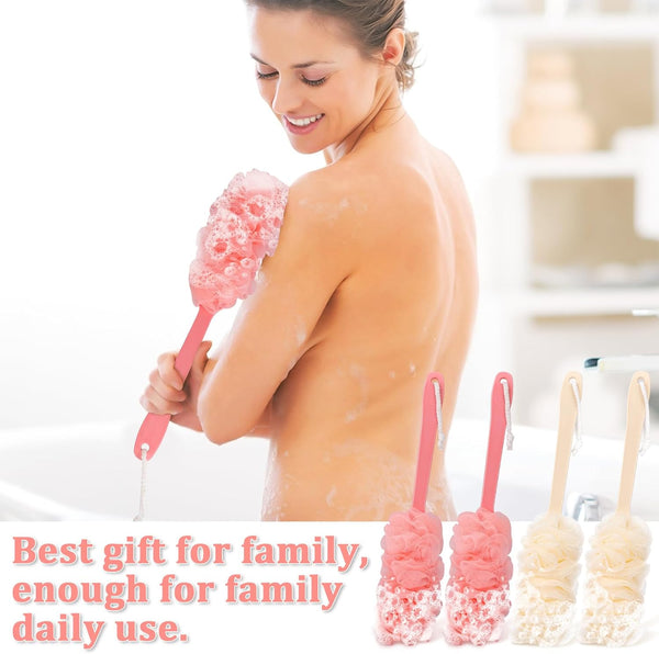 4Pack Back Scrubber for Shower Loofah with Long Handle, Shower Brush for Body, 17Ã¢ÂÂ³ Loofah on a Stick for Men Women Bathing Accessories, Scrubber
