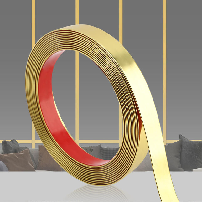 Glossy Gold Peel and Stick PVC Molding Trim, Flexible DIY Wall Accent Strip for Mirror Frame, Cabinet, Edges & Borders a