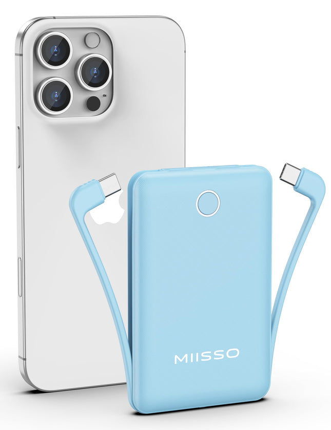 Miisso 10000Mah Slim Portable Charger with Built in Cable, Power Bank Travel Charger External Battery Pack for Phone, 4 