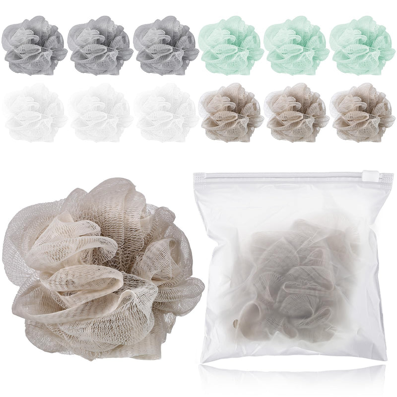 Funnymoom 12 Pcs Travel Size Loofah Individually Wrapped, Small Shower Puff Bath Sponge Pouf Ball Bulk Mesh Bath Puff Mini Loofah Sponge with Case