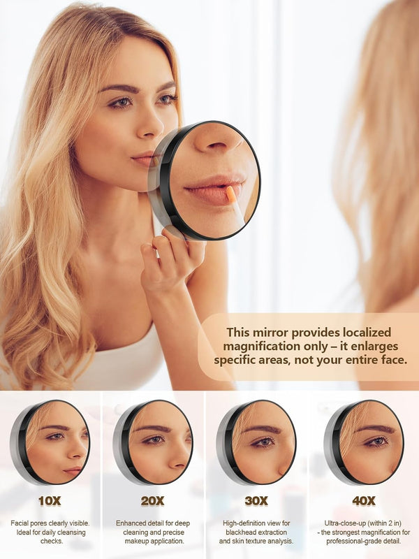 Macaki 10X Magnifying Mirror with 2 Suction Cups, 3.5 inches Magnified Makeup Mirror and Slant Tweezers,Black,1PC | Portable Magnifying Mirror,