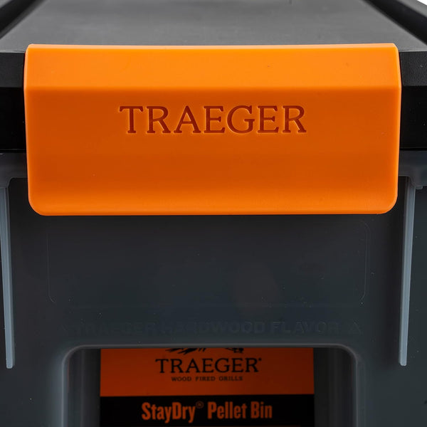 Traeger Grills BAC637 Stay Dry Pellet Storage Bin with Locking Lid, 22Lb Capacity Wood Pellet Container with Flavor Stickers, Stackable Design,