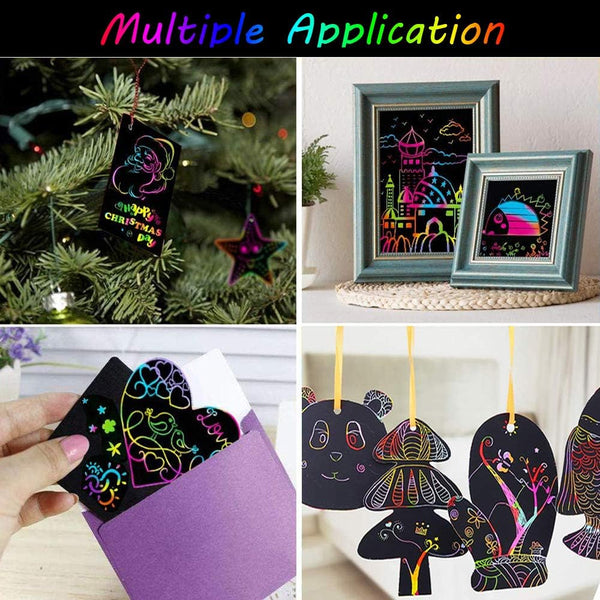 Yibeishu Scratch Art Set, 56-Piece, Black Paper Sheets Notes Cards Boards and Doodle Pads, 7.2 x 5 Inches, Kids Crafts Projects Kit