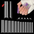 Quaferen Clear Square Nail Tips, 504PCS 3XL Long No C Curve Nail Tips, Half Cover Flat Tapered Square Straight Gel Acrylic Tips False Nails for