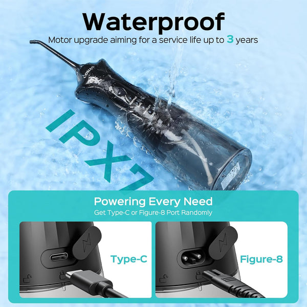 COSLUS C30 Water Dental Flosser Pick for Teeth: 4 Modes Cordless Portable 300ML Larger Tank Water Teeth Cleaner IPX7 Waterproof Flossing Cleaning
