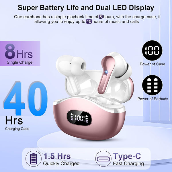 Wireless Earbuds Bluetooth Headphones, 2025 Hi-Fi Stereo Deep Bass Ear Buds, 4 ENC Noise Cancelling Mic, USB Fast Charging in-Ear Earphones, IP7