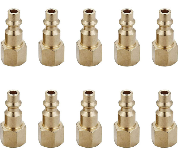 Air Hose Fittings Quick Connect 1/4 Inch NPT | Brass Female Air Coupler Plug, 10 Piece, Industrial Type D, Air Compressor Fittings Female Plug 10