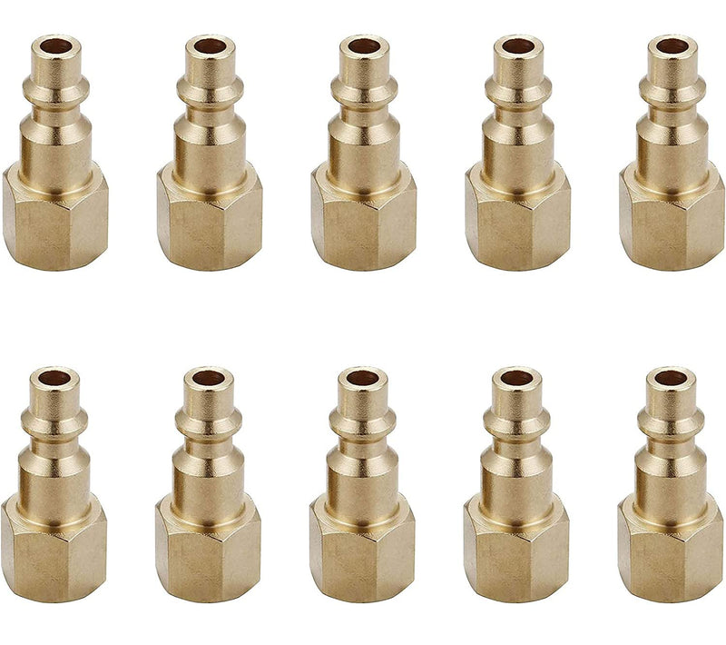 Air Hose Fittings Quick Connect 1/4 Inch NPT | Brass Female Air Coupler Plug, 10 Piece, Industrial Type D, Air Compressor Fittings Female Plug 10