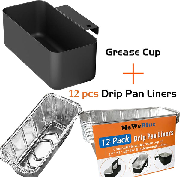 Grease Catcher for Blackstone Griddle with 12 Pack Blackstone Grease Cup Liners, Griddle Accessories Kit Narrow Hook