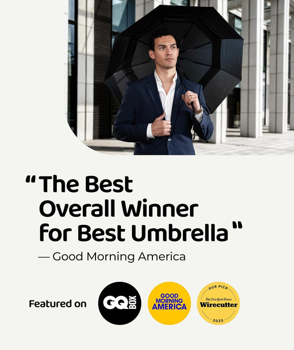 Windproof Travel Umbrella - Compact & Withstands Winds up to 100MPH, Strongest Premium Auto Folding Umbrella for Rain and Sun - Durable, Light &