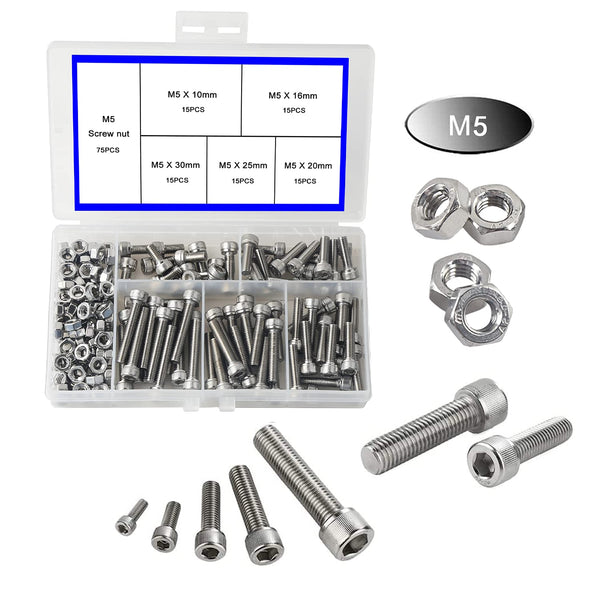 Newlng M5 304 Stainless Steel Bolts and Nuts, Hex Flat Head Cap Bolts Screws Nuts Hexagon Socket Head Screw,Heavy Duty Hex Bolts Nuts Assortment,