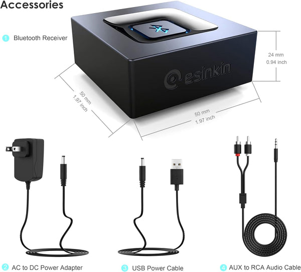 Esinkin Bluetooth Audio Adapter for Music Streaming Sound System, Wireless Audio Adapter Works with Smartphones and Tablets, Bluetooth Receiver