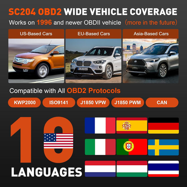 CGSULIT Scan Tool SC204 OBD2 Scanner, Check Engine Light Code Reader with Reset, One-Click I/M, Clear Error Code, DTC Lookup & More, Car