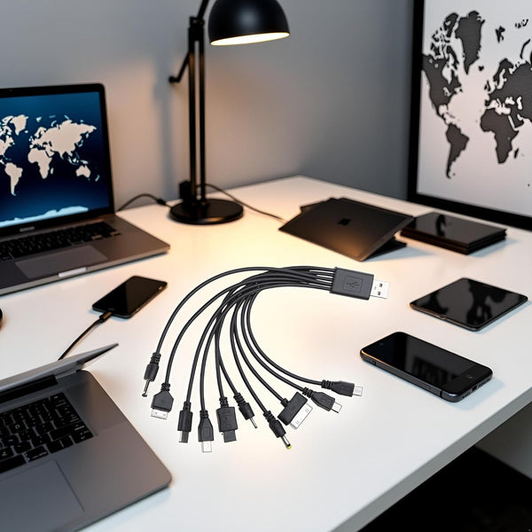 1Pc Black 10 in 1 USB Multi Charger Cables for Mobile Phones USB Charging Cord 20cm/7.87in to Multi Plug Cell Phone Charger Cable 10 in 1 Cable