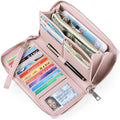 GOIACII Womens Wallet RFID Blocking Leather Zip Around Wallet Large Capacity Long Purse Credit Card Clutch Wristlet A02 Pink