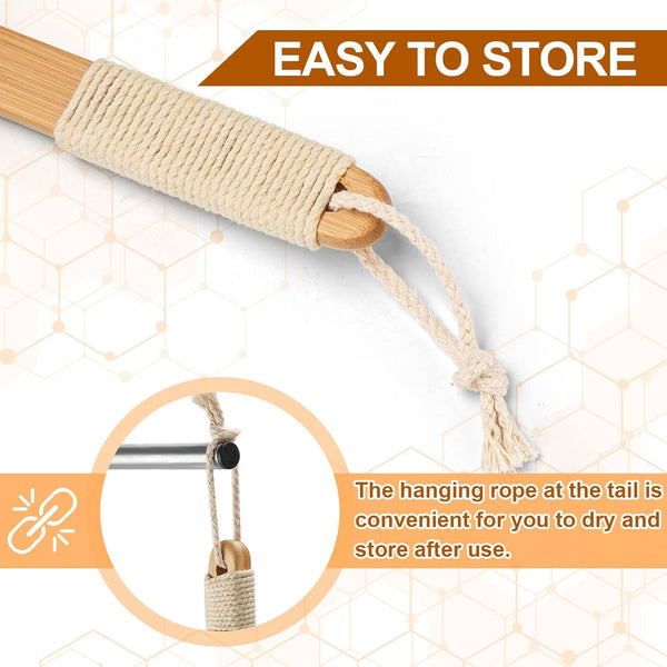 Exfoliating Back Scrubber for Shower with Curved Long Handle, 16.7 Inches Bamboo Body Brush with Natural Bristles for Wet or Dry Brushing, Body
