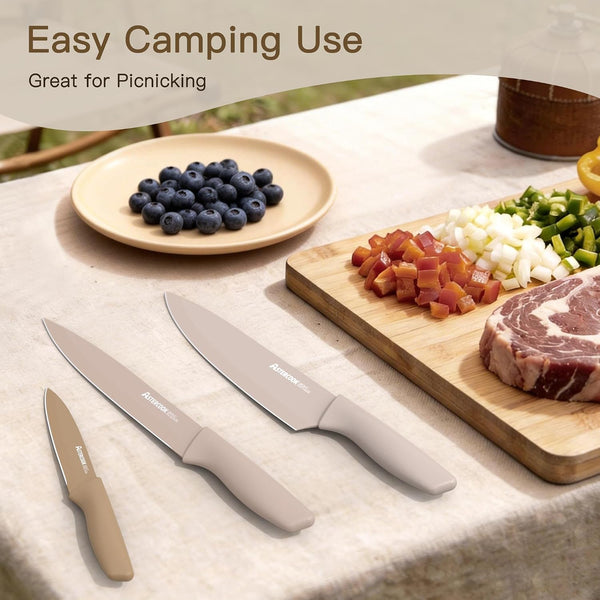 Astercook Knife Set, 13 Pieces Kitchen Knives Set with Healthy Anti-Rust Coating, Dishwasher Safe, Stainless Steel Chef Knife Sets with 6 Blade