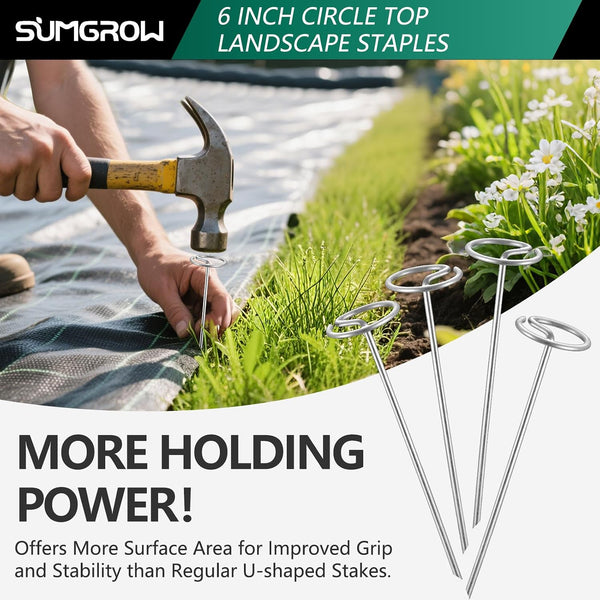 Landscape Staples,120 Pcs Garden Stakes, Circle Top 6-Inch Galvanized Steel, Spikes Pins for Securing Weed Fabric Netting Ground Sheets and