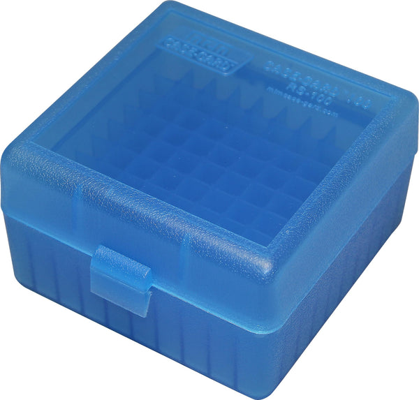 MTM 100 Round Rifle Ammo Box 17, 204, 223, 5.56x45, 6x47, Clear Blue Clear Blue Small