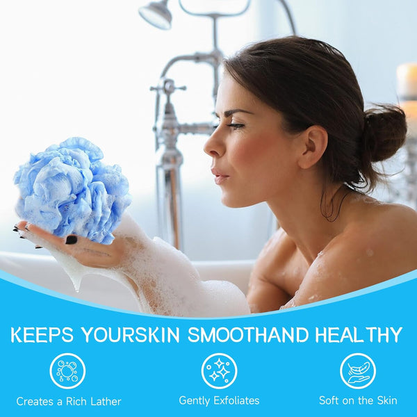 Loofah Sponge Shower Loofahs Bath Sponges Mesh Balls for Women Men Bathing Accessories Body Wash Back Scrubber 50G 4 Colors Soft Pouf Body