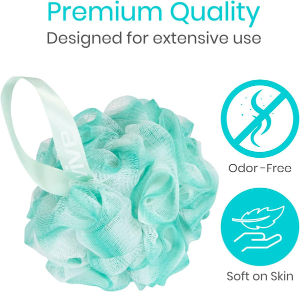 Vive Loofah Sponge Replacement (4 Pk) Shower & Bath Pouf Scrubber for Back & Body Exfoliation, Works with Vive Interchangeable Loofa Handle Long