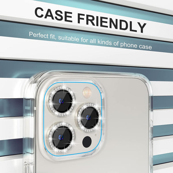 Choiche Compatible for iPhone 13 Pro/iPhone 13 Pro Max Camera Lens Protector Bling, 9H Tempered Glass Camera Cover Screen Protector Metal Ring