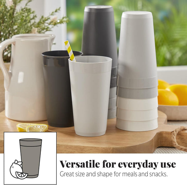 US Acrylic Newport 20 Ounce Unbreakable Plastic Stackable Water Tumblers in Grey Stone | Set of 12 Drinking Cups | Reusable, Bpa-Free, Made in the