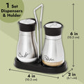Juvale Stainless Steel Salt and Pepper Shakers Set with Holder, Refillable, Clear Glass Bottoms, Screw-Off Perforated "S" and "P" Caps for Kitchen