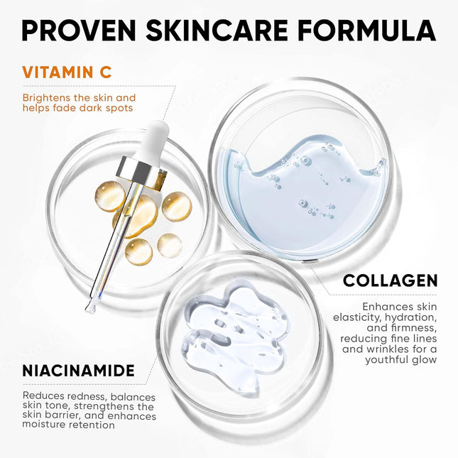 Vitamin C Serum for Face, Stem Cells, Niacinamide, Hyaluronic Acid & Vitamin E – Anti-Aging Retinol Facial Serum with Gl