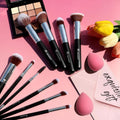 BEAKEY Makeup Brushes Set, Professional Foundation Eyeshadow Concealer Blush Powder Bronzer Applicator, 2 Blender Sponge with Beauty Paper Case