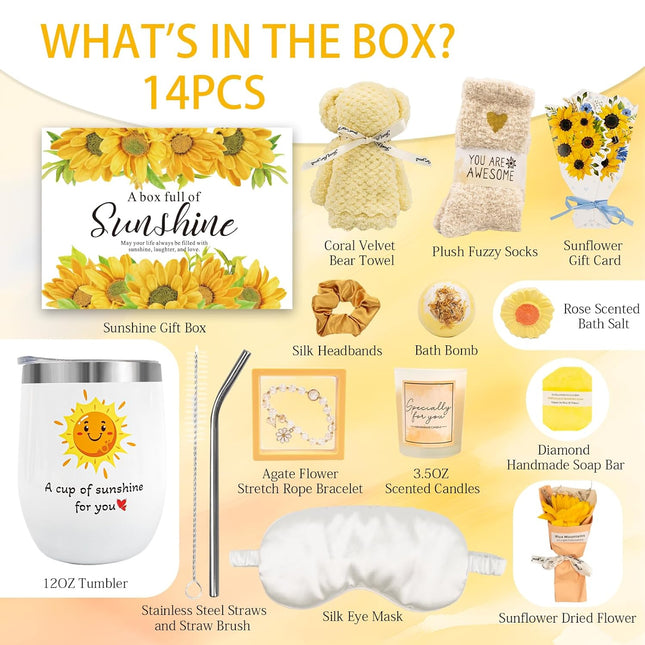 Birthday Gifts for Women, Sunflower Self-Care Package, Sending Sunshine Get Well
