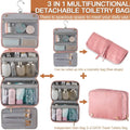 Elviros Hanging Travel Toiletry Bag for Women, 3-in-1 Large Makeup Bag and Cosmetic Organizer, Vegan Leather Waterproof Skincare Case for Travel