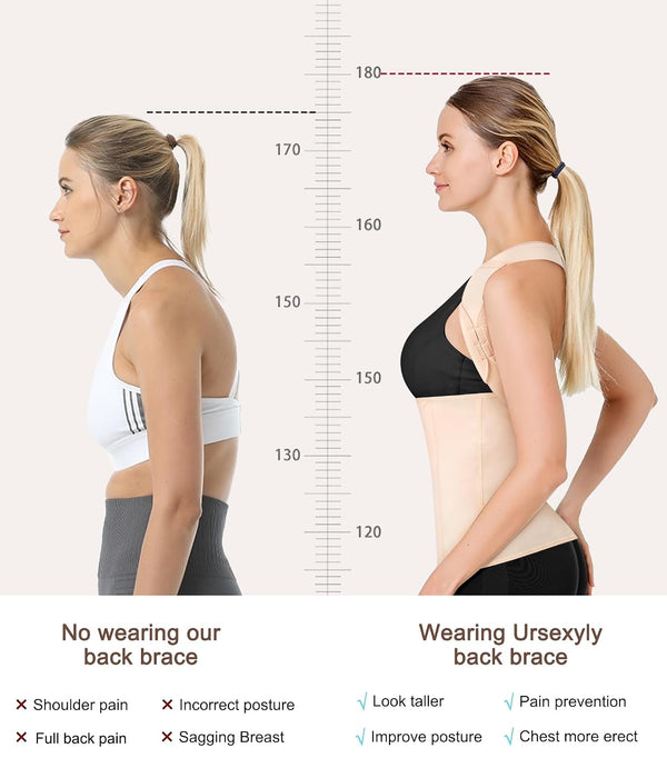 URSEXYLY Back Brace Posture Corrector for Women Adjustable Full Back Support Shoulder Straightener Upper and Lower Back Pain Relief(Beige,L) Large