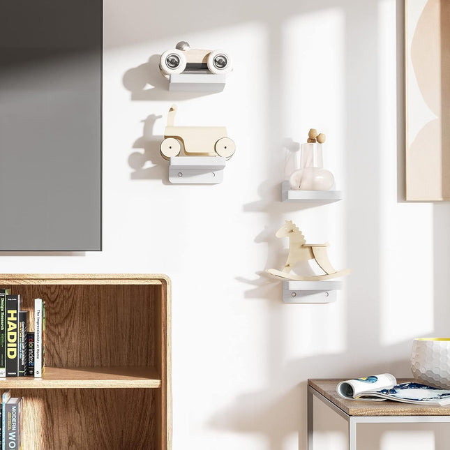 SRIWATANA Mini Floating Shelves Wall Mounted, 4 Inches Wood Shelf for Home Decor and Storage Set of 4, Mini Display Shel