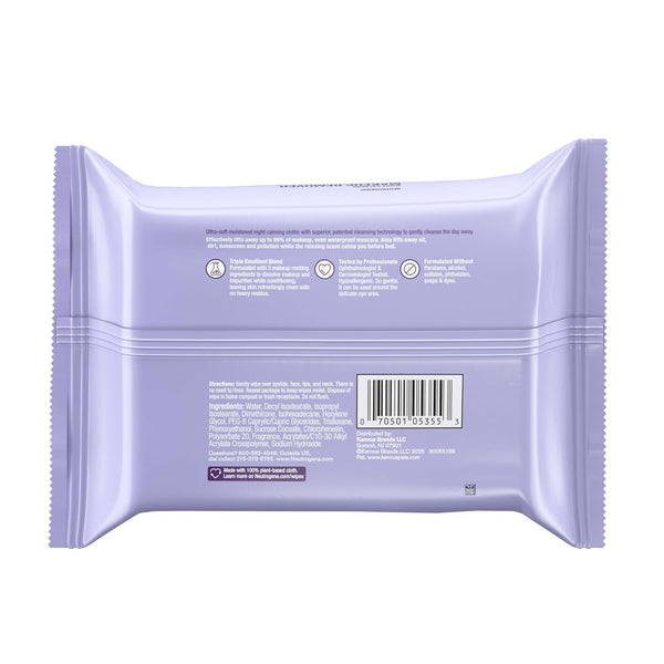 Neutrogena Makeup Remover Night Calming Cleansing Towelettes, Disposable Nighttime Face Wipes to Remove Dirt, Oil & Makeup, 25 Ct